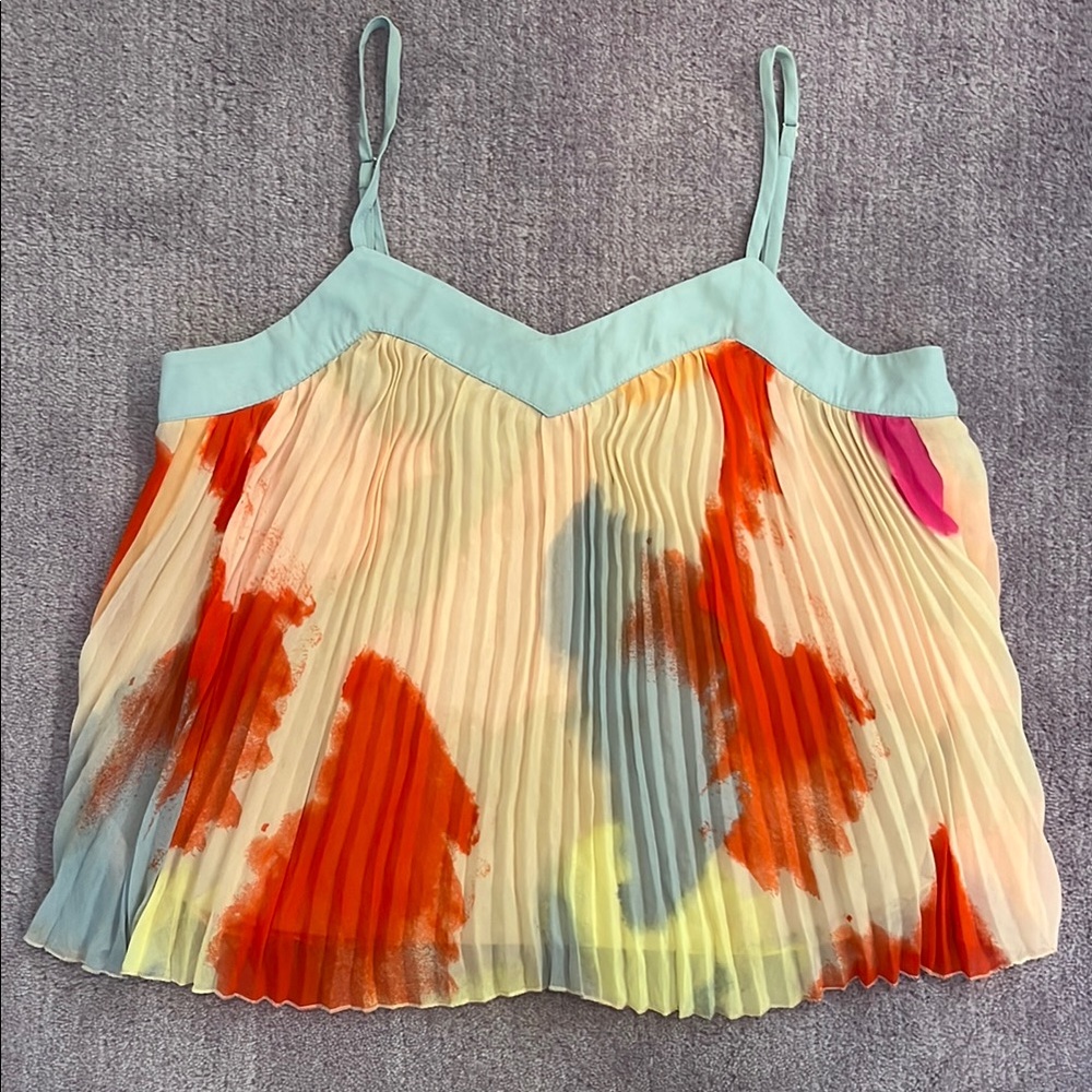 1. State Green and Orange Pleated  Crop Top